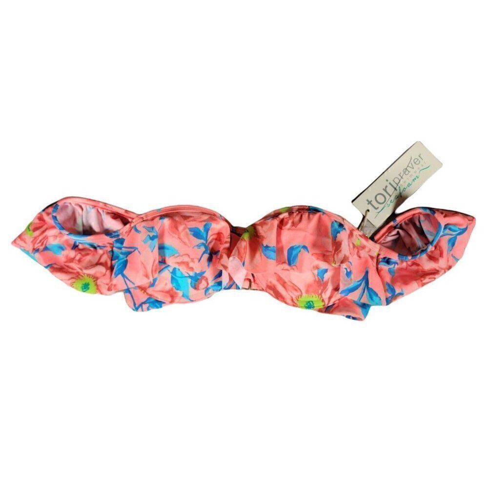 Tori Praver Floral Off-the-Shoulder Ruffle Bikini Top Sz XS